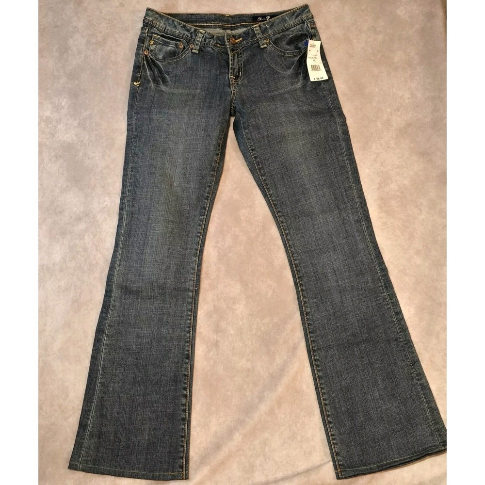 Seven7 Womens Size 27 Low Rise Jeans Light Blue Rave Sequins Whiskers Denim NEW